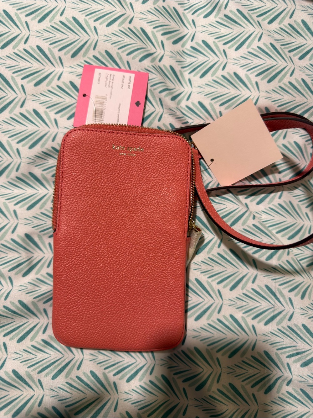 kate spade Peachy Coral Pebbled Margaux Leather Phone Crossbody NWT